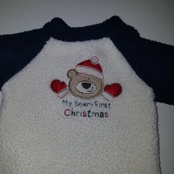 My Beary First Christmas Baby 2-Pc Footie Outfit Size 0-3 Months Blue Bear Feet - Picture 3 of 8